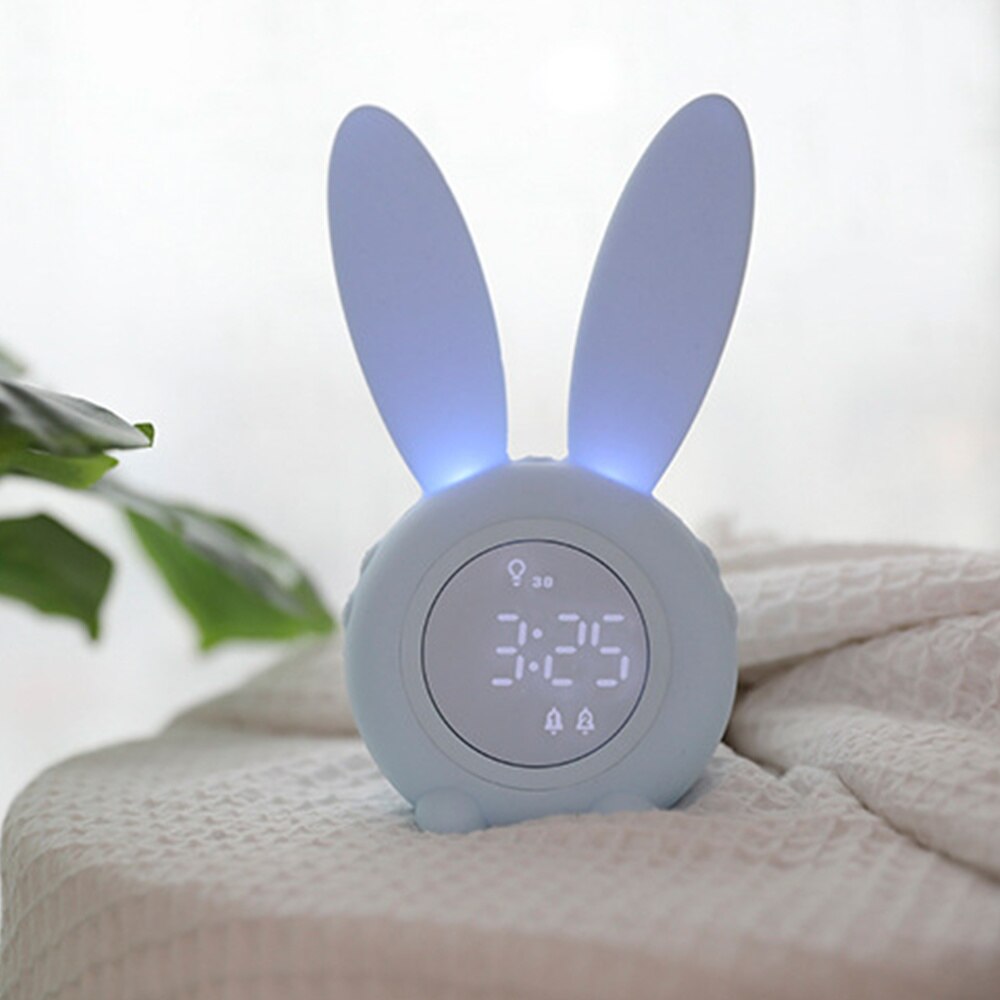 Pequeño Conejo Azul Claro Luz Nocturna Reloj Despertador Luz Azul Noche  Despertador Sincero Hogar